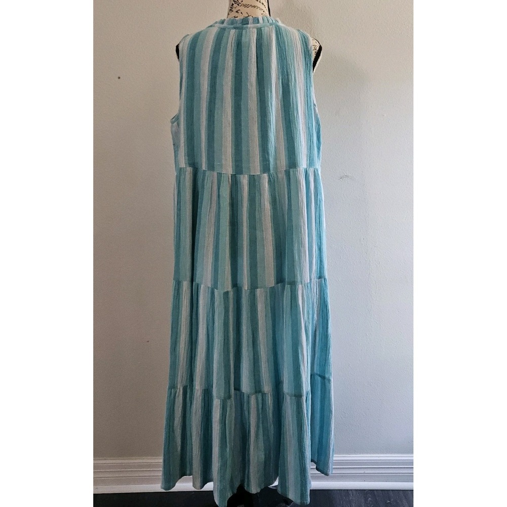 Tuckernuck Maxi Dress Women M Aquamarine Stripe Salty Paloma Caftan Beach Resort - Picture 2 of 11